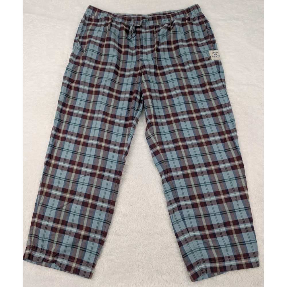 Life‎ is Good Sleep Pajama Pants Men's XXL Plaid Cotton Pockets